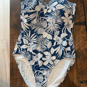 Tommy Bahama Navy and White Floral One Piece Swimsuit